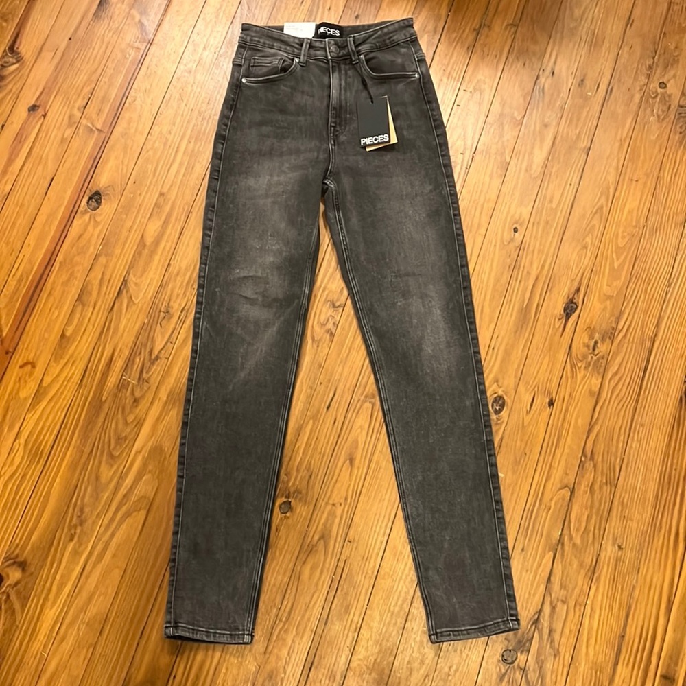 Pieces Lili Slim Fit High Waist Gray Jeans